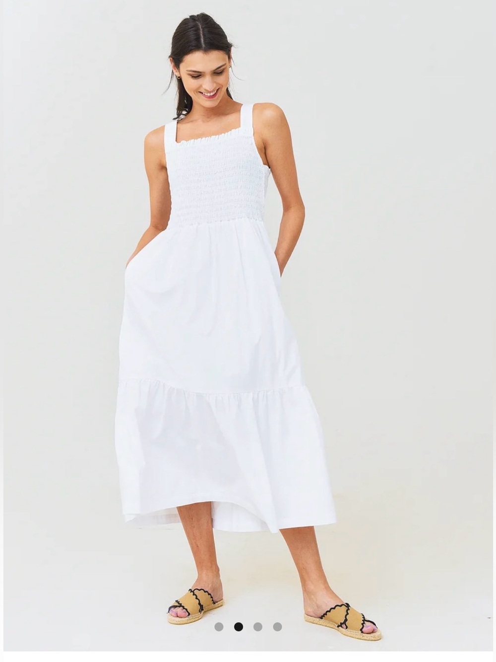 Trovata White Smocked Maxi Dress L